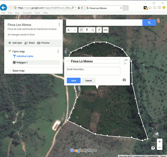 Farm polygons drawn in Google My Maps